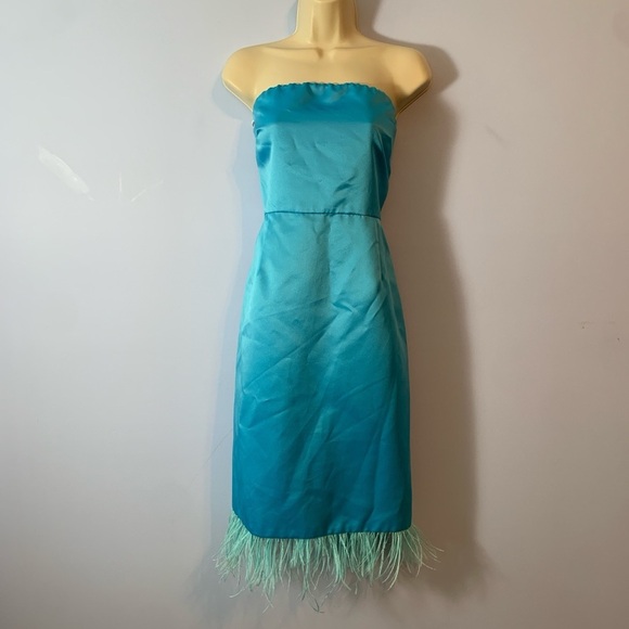 Camilyn Beth the Sheila strapless babydoll mini dress feather trim pool blue 16 - Picture 2 of 7